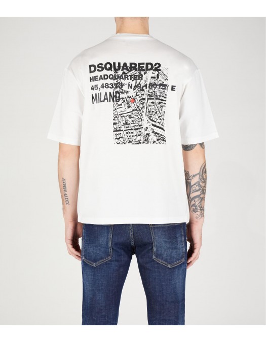 Tricou DSQUARED2, JERSEY, Print Milano Map, White - S74GD1339D20020100