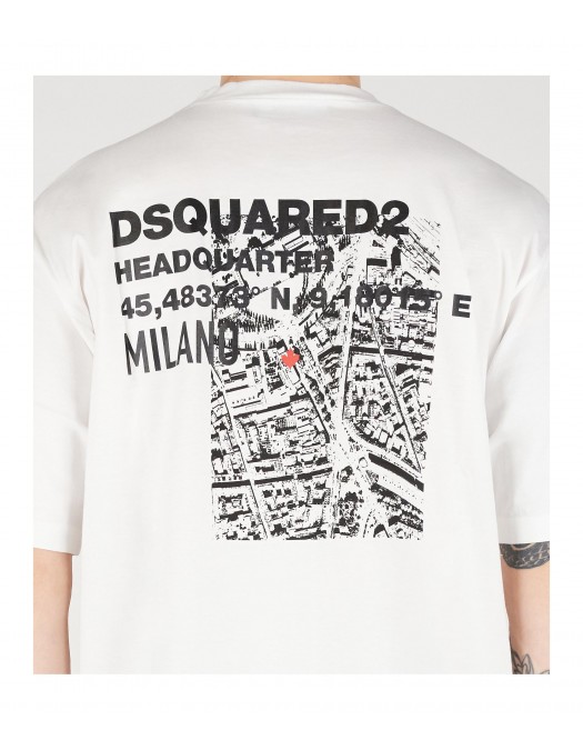 Tricou DSQUARED2, JERSEY, Print Milano Map, White - S74GD1339D20020100