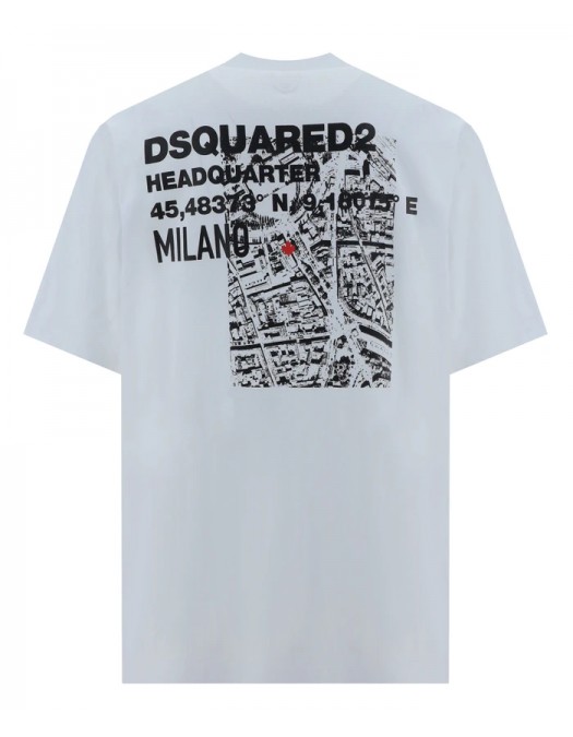 Tricou DSQUARED2, JERSEY, Print Milano Map, White - S74GD1339D20020100