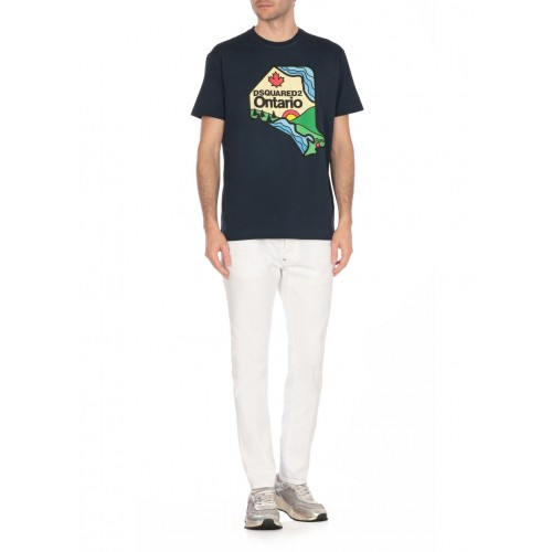 Tricou DSQUARED2, Cool Fit Tee, Ontario Print, Dark Blue Tricou DSQUARED2, Cool Fit Tee, Ontario Print, Dark Blue