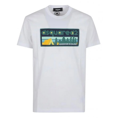 Tricou DSQUARED2, Adventure Is Calling Print, White, Slim Fit Tricou DSQUARED2, Adventure Is Calling Print, White, Slim Fit