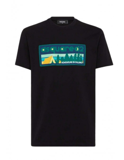 Tricou DSQUARED2, Adventure Is Calling Print, Cool Fit, Negru - S74GD1395D20020900
