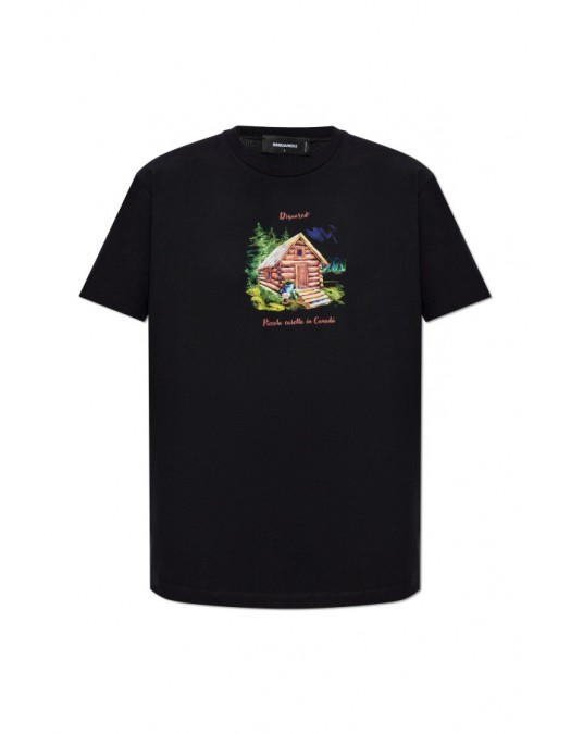 Tricou DSQUARED2, Colorful Wood Forest House Print, Black - S74GD1397D20020900