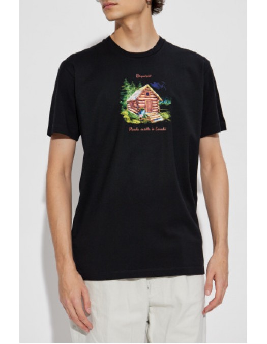 Tricou DSQUARED2, Colorful Wood Forest House Print, Black - S74GD1397D20020900