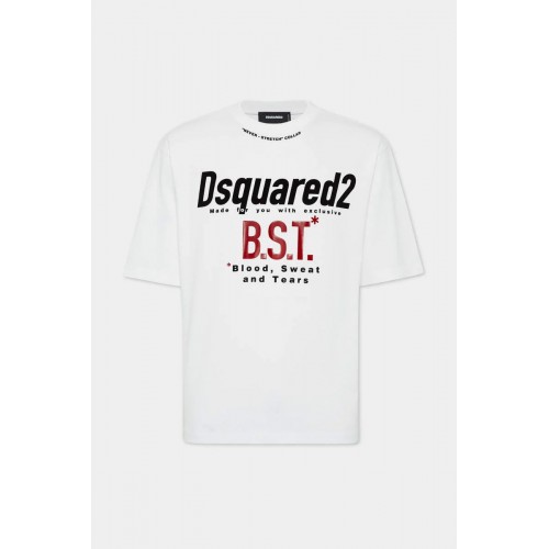 Tricou DSQUARED2, Blood Sweat Tears, Loose Fit, White Tricou DSQUARED2, Blood Sweat Tears, Loose Fit, White