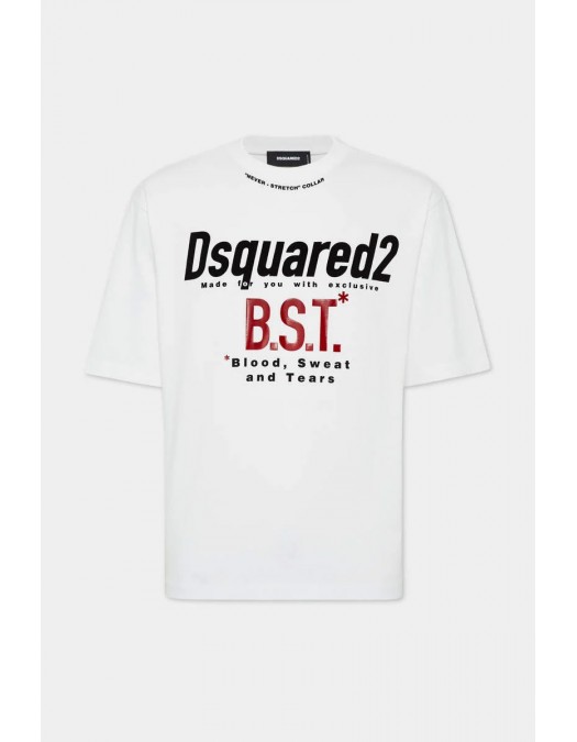 Tricou DSQUARED2, Blood Sweat Tears, Loose Fit, White - S74GD1410D20033100