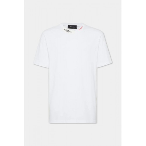 Tricou DSQUARED2, Embroidered Neck, Regular Fit, White Tricou DSQUARED2, Embroidered Neck, Regular Fit, White