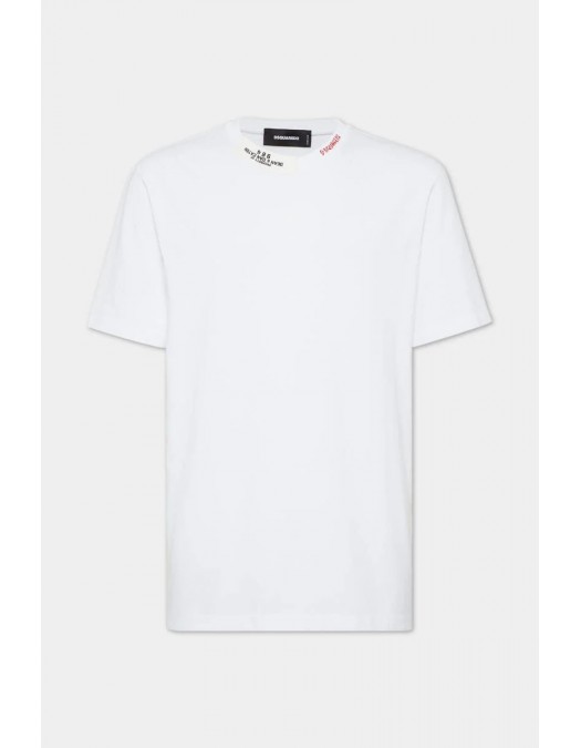 Tricou DSQUARED2, Embroidered Neck, Regular Fit, White - S74GD1417D20020100