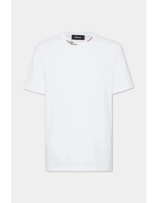 Tricou DSQUARED2, Embroidered Neck, Regular Fit, White - S74GD1417D20020100