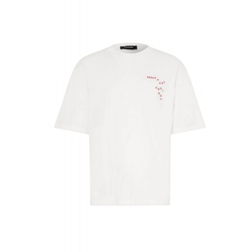 TRICOU DSQUARED2, Falling Logo, Alb, Loose Fit TRICOU DSQUARED2, Falling Logo, Alb, Loose Fit