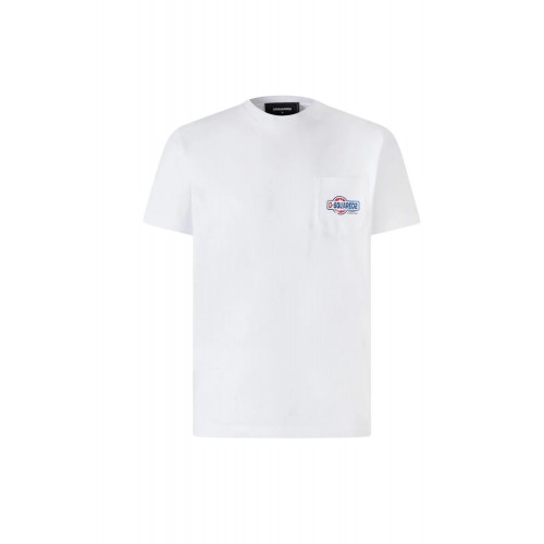 TRICOU DSQUARED2, Buzunar atasat cu logo, Alb, Cool Fit TRICOU DSQUARED2, Buzunar atasat cu logo, Alb, Cool Fit