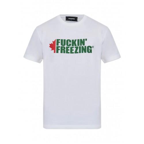 Tricou DSQUARED2, Green Print, Freezing, Logo, White, Cool Fit Tricou DSQUARED2, Green Print, Freezing, Logo, White, Cool Fit