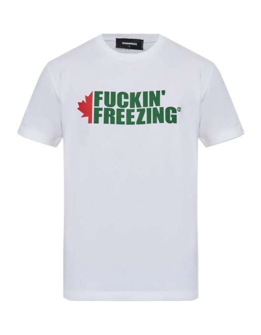 Tricou DSQUARED2, Green Print, Freezing, Logo, White - S74GD1450D20020100 Tricou DSQUARED2, Green Print, Freezing, Logo, White - S74GD1450D20020100