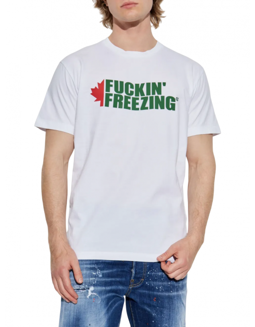 Tricou DSQUARED2, Green Print, Freezing, Logo, White - S74GD1450D20020100 Tricou DSQUARED2, Green Print, Freezing, Logo, White - S74GD1450D20020100