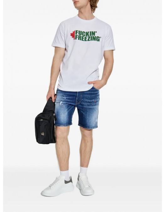 Tricou DSQUARED2, Green Print, Freezing, Logo, White - S74GD1450D20020100 Tricou DSQUARED2, Green Print, Freezing, Logo, White - S74GD1450D20020100