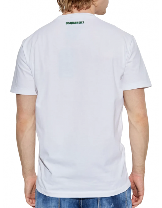 Tricou DSQUARED2, Green Print, Freezing, Logo, White - S74GD1450D20020100 Tricou DSQUARED2, Green Print, Freezing, Logo, White - S74GD1450D20020100
