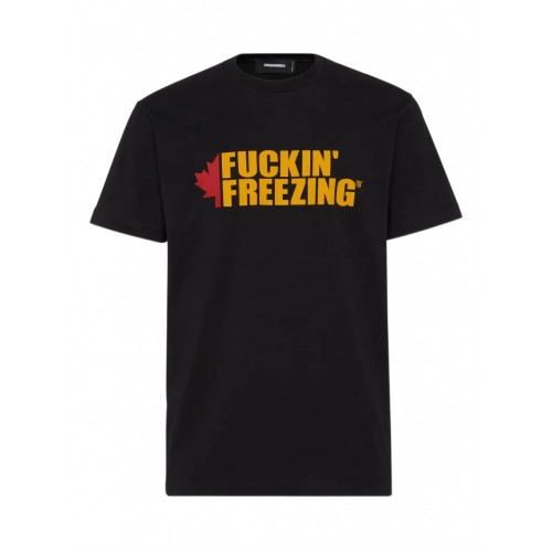 Tricou DSQUARED2, Green Print, Freezing, Logo, Black, Cool Fit Tricou DSQUARED2, Green Print, Freezing, Logo, Black, Cool Fit