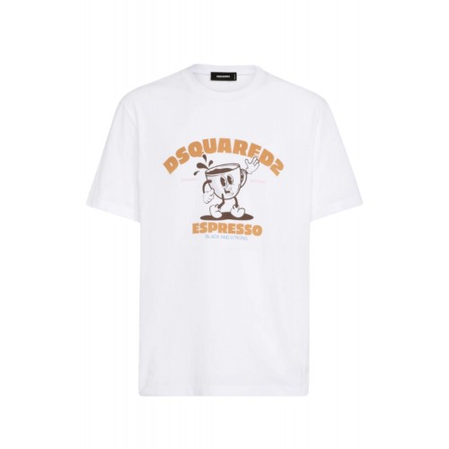 Tricou DSQUARED2, Regular Fit Espresso T-Shirt, Alb