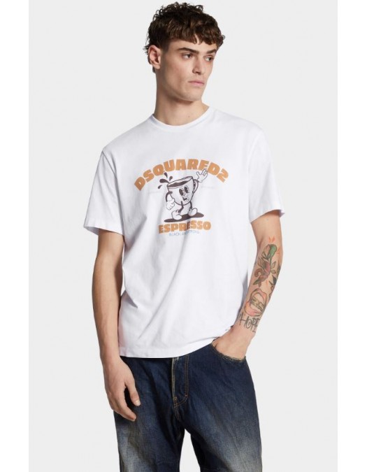 Tricou DSQUARED2, Regular Fit Espresso T-Shirt, Alb - S74GD1452D20020100