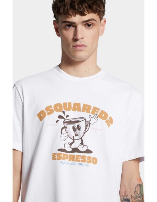 Tricou DSQUARED2, Regular Fit Espresso T-Shirt, Alb - S74GD1452D20020100
