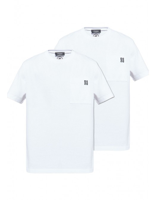 SET TRICOURI DSQUARED2, Twin Pack, Logo D2 atasat, Alb, Regular Fit - S74GD1475D20033100
