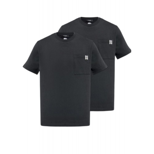 SET TRICOURI DSQUARED2, Twin Pack, Logo D2 atasat, Negru, Regular Fit SET TRICOURI DSQUARED2, Twin Pack, Logo D2 atasat, Negru, Regular Fit