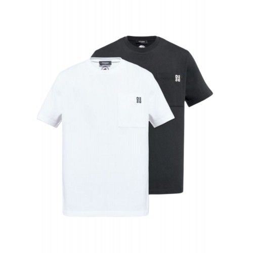 SET TRICOURI DSQUARED2, Twin Pack, Logo D2 atasat, Alb-Negru, Regular Fit SET TRICOURI DSQUARED2, Twin Pack, Logo D2 atasat, Alb-Negru, Regular Fit