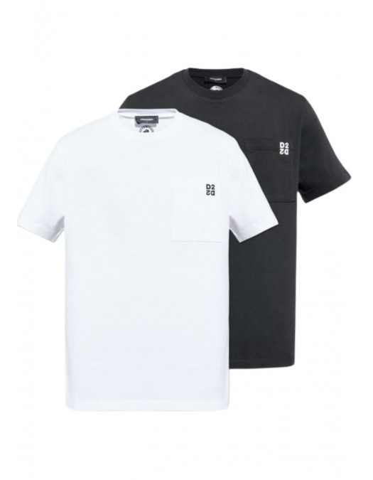 SET TRICOURI DSQUARED2, Twin Pack, Logo D2 atasat, Alb-Negru, Regular Fit - S74GD1475D20033963