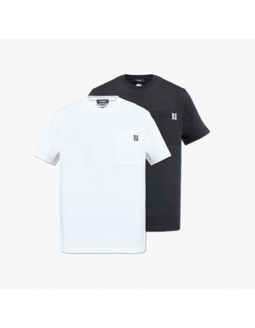 SET TRICOURI DSQUARED2, Twin Pack, Logo D2 atasat, Alb-Negru, Regular Fit - S74GD1475D20033963