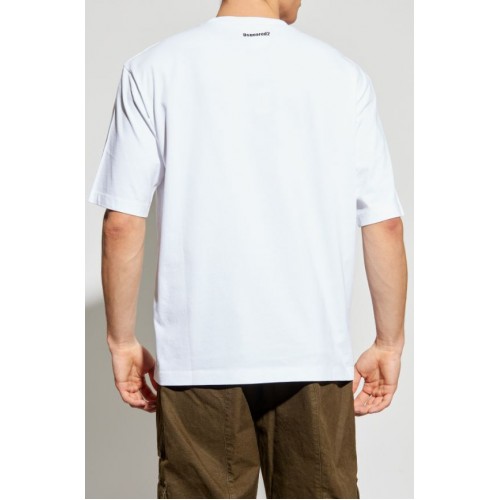 TRICOU DSQUARED2, OBSESSED2 print frontal, Alb, Oversized Fit