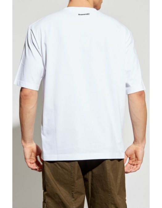 TRICOU DSQUARED2, OBSESSED2 print frontal, Alb, Oversized Fit - S74GD1479D20033100