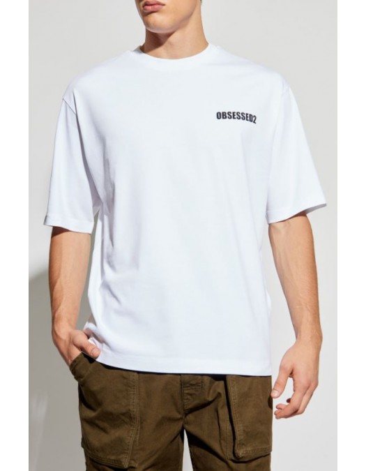 TRICOU DSQUARED2, OBSESSED2 print frontal, Alb, Oversized Fit - S74GD1479D20033100