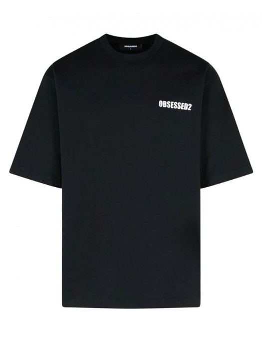 TRICOU DSQUARED2, OBSESSED2 print frontal, Negru, Oversized Fit - S74GD1479D20033900