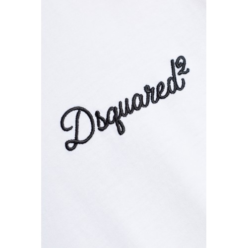 Tricou DSQUARED2, Logo brodat negru, Loose Fit, Alb