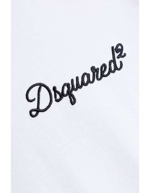 Tricou DSQUARED2, Logo brodat negru, Loose Fit, Alb - S74GD1525D20106100