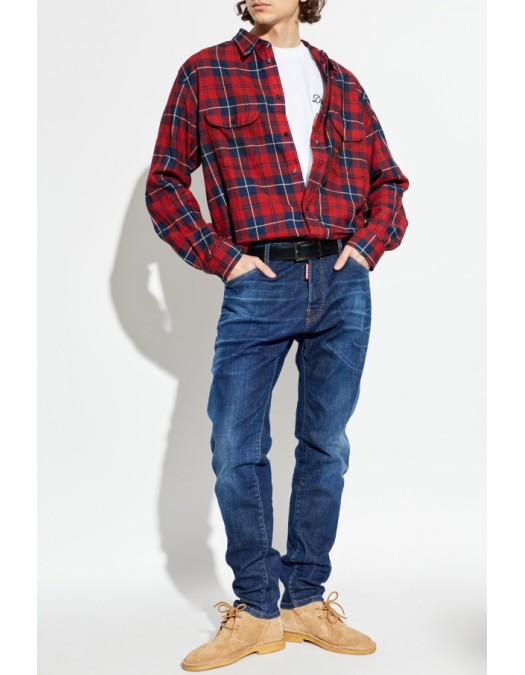 Tricou DSQUARED2, Logo brodat negru, Loose Fit, Alb - S74GD1525D20106100