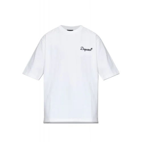 Tricou DSQUARED2, Logo brodat negru, Loose Fit, Alb