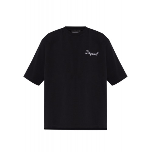 Tricou DSQUARED2, Logo brodat negru, Loose Fit, Negru