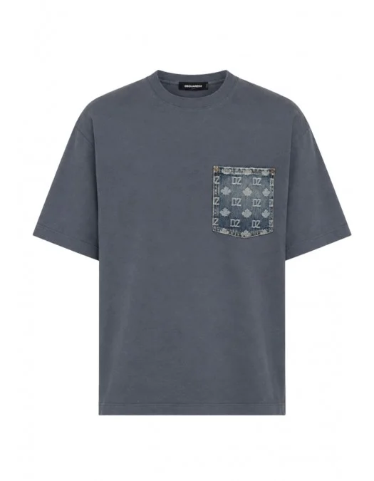 Tricou DSQUARED2, monogram loose fit T-shirt, Albastru - S74GD1576D20106470