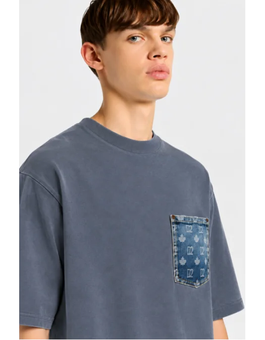 Tricou DSQUARED2, monogram loose fit T-shirt, Albastru - S74GD1576D20106470