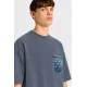 Tricou DSQUARED2, monogram loose fit T-shirt, Albastru - S74GD1576D20106470