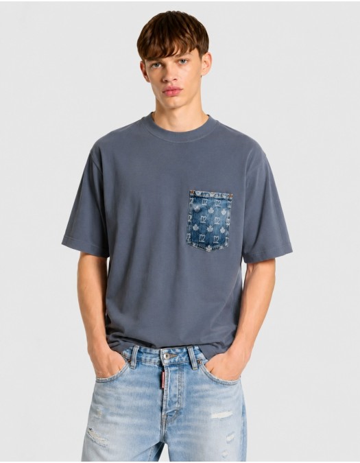 Tricou DSQUARED2, monogram loose fit T-shirt, Albastru - S74GD1576D20106470