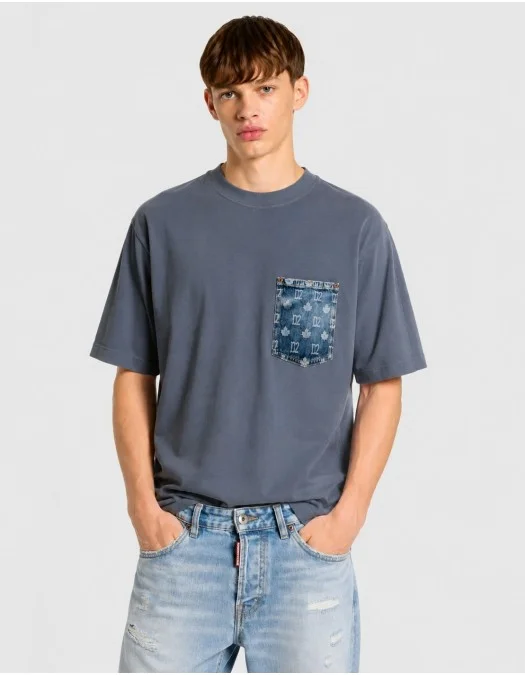 Tricou DSQUARED2, monogram loose fit T-shirt, Albastru - S74GD1576D20106470