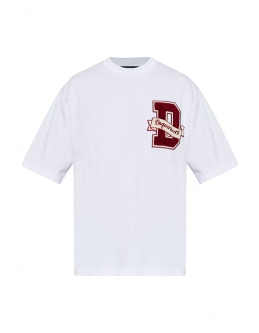 Tricou DSQUARED2, WHITE T-shirt with a logo-shaped patch - S74GD1605D20033100