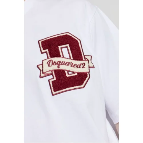 Tricou DSQUARED2, WHITE T-shirt with a logo-shaped patch