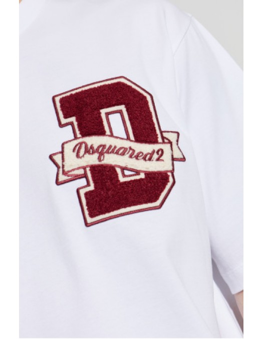 Tricou DSQUARED2, WHITE T-shirt with a logo-shaped patch - S74GD1605D20033100