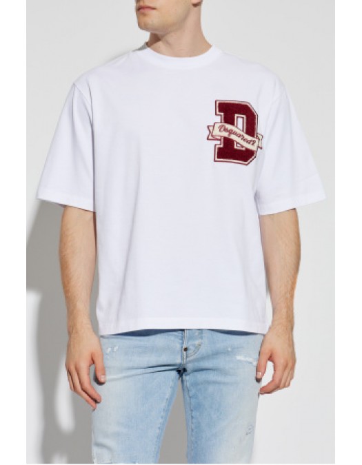 Tricou DSQUARED2, WHITE T-shirt with a logo-shaped patch - S74GD1605D20033100
