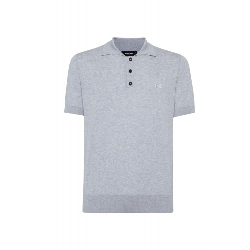 TRICOU DSQUARED2 Knit Polo, Bumbac, Gri, Regular Fit TRICOU DSQUARED2 Knit Polo, Bumbac, Gri, Regular Fit