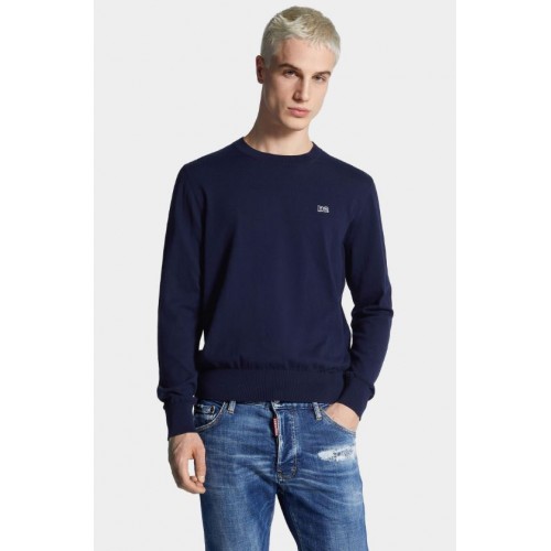 Pulover DSQUARED2, Crewneck, Classic Design, Bleumarin