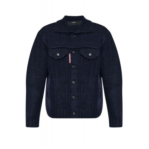Jacheta DSQUARED2, Navy Blue wool Cardigan Jacheta DSQUARED2, Navy Blue wool Cardigan